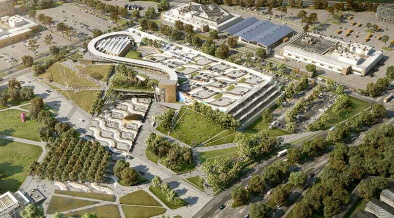 Artist rendering of parking garage for Fair Park's Community Park in Dallas, Texas