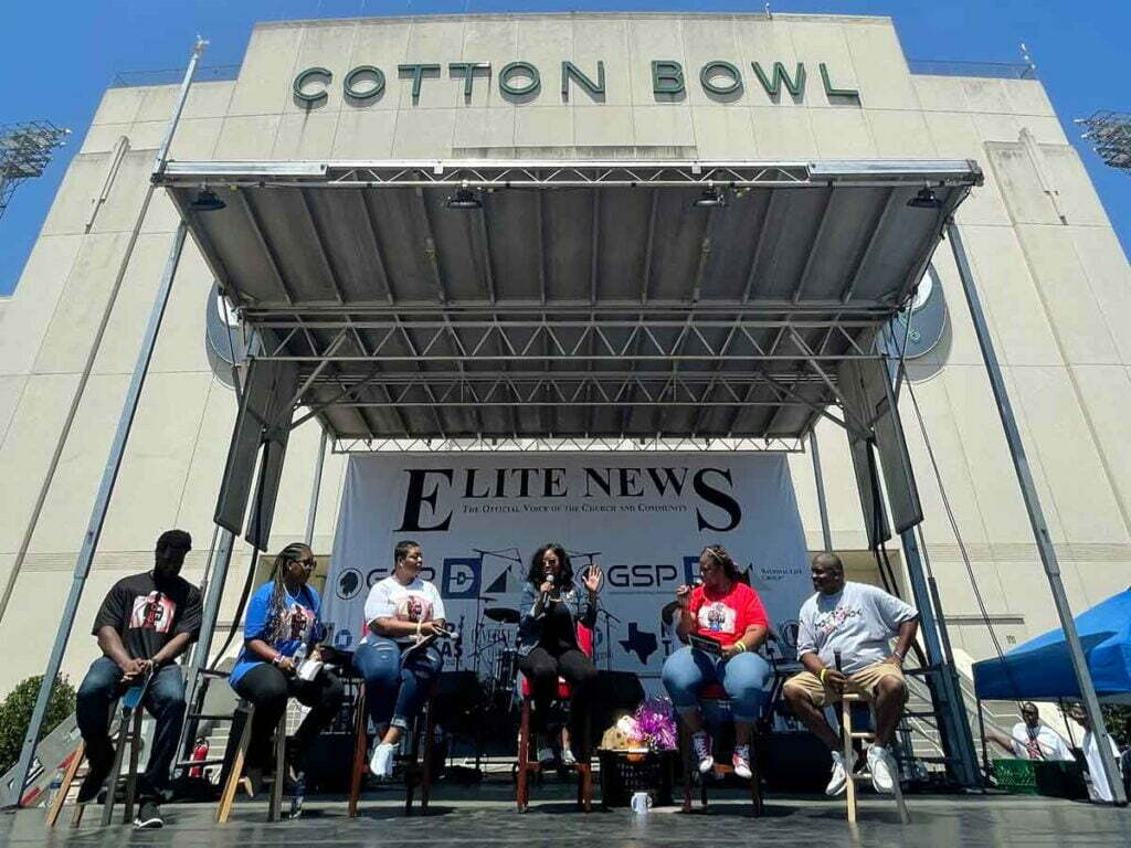 A presentation at the Cotton Bowl in Fair Park during a Juneteenth celebration